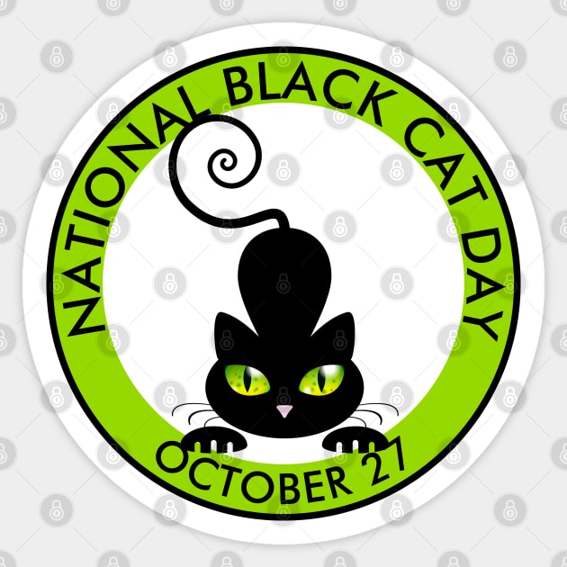 National Black Cat Day, green eyes cartoon Sticker by HolidayBug